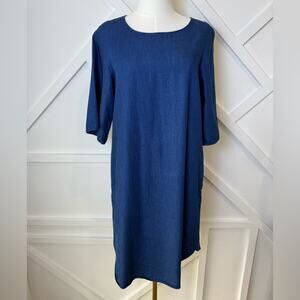 FLATS by Jan Niemi Of Napa 3/4 Sleeve Denim Blue Tunic Dress With Pockets Sz Sm